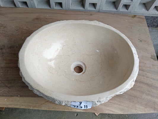Top view of oval beige marble stone sink mrb6009-4333
