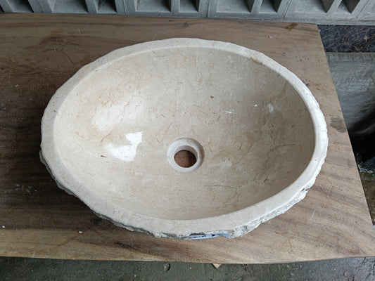 Top view of oval beige marble stone sink mrb6011-4232
