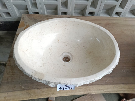 Top view of oval beige marble stone sink mrb6002-4333
