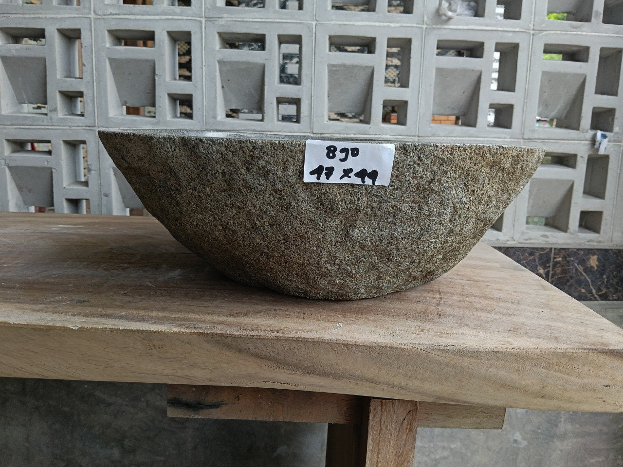 Front view of 6890-4744 natural river rock vessel sink, organic oval shape
