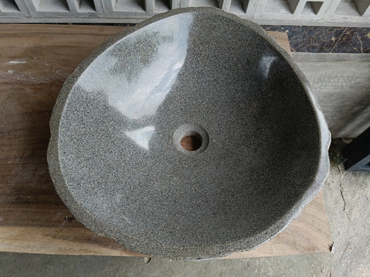 Top view of 6890-4744 granite gray river stone sink with polished interior
