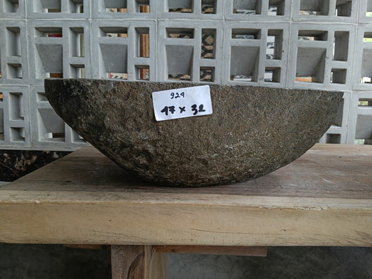 Front view of 6924-4732 natural river rock vessel sink, asymmetric organic shape

