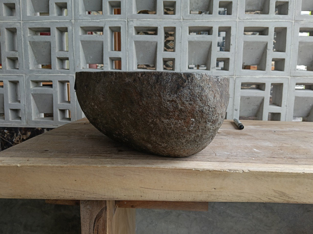 Right side of 6924-4732 natural stone sink, rustic brown-gray rock surface
