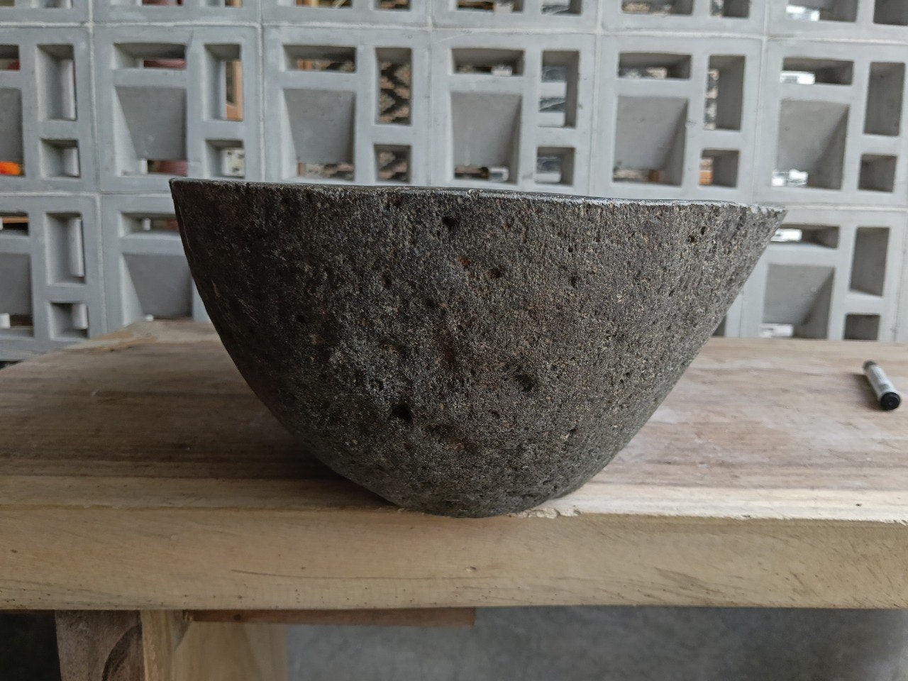 Right side of 6925-4733 organic stone vessel sink, elongated tear-drop form
