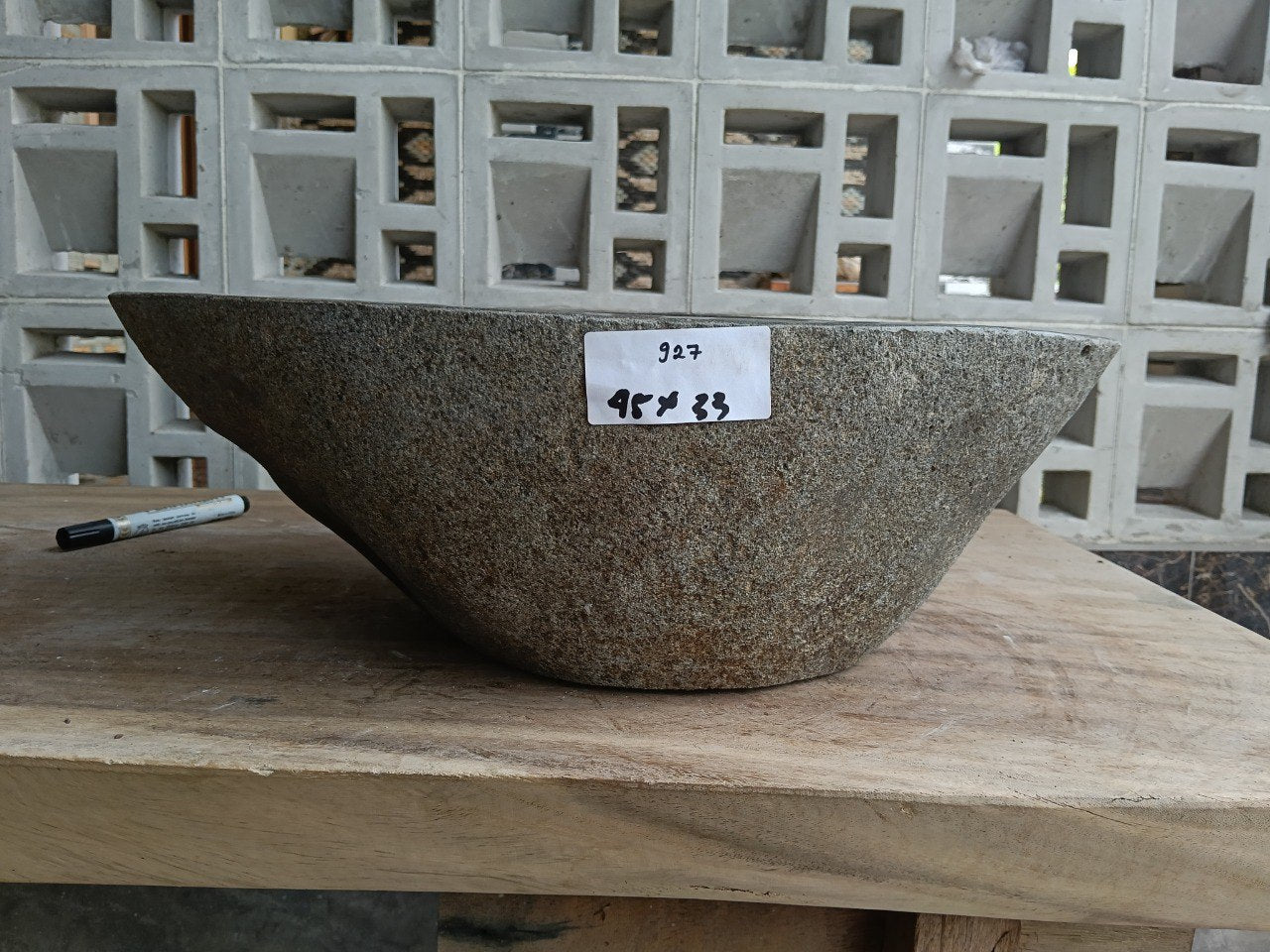 Front view of 6927-4533 natural river rock vessel sink, asymmetric organic shape
