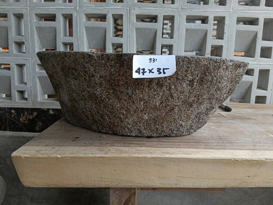 Front view of 6931-4735 natural river rock vessel sink, organic oval shape
