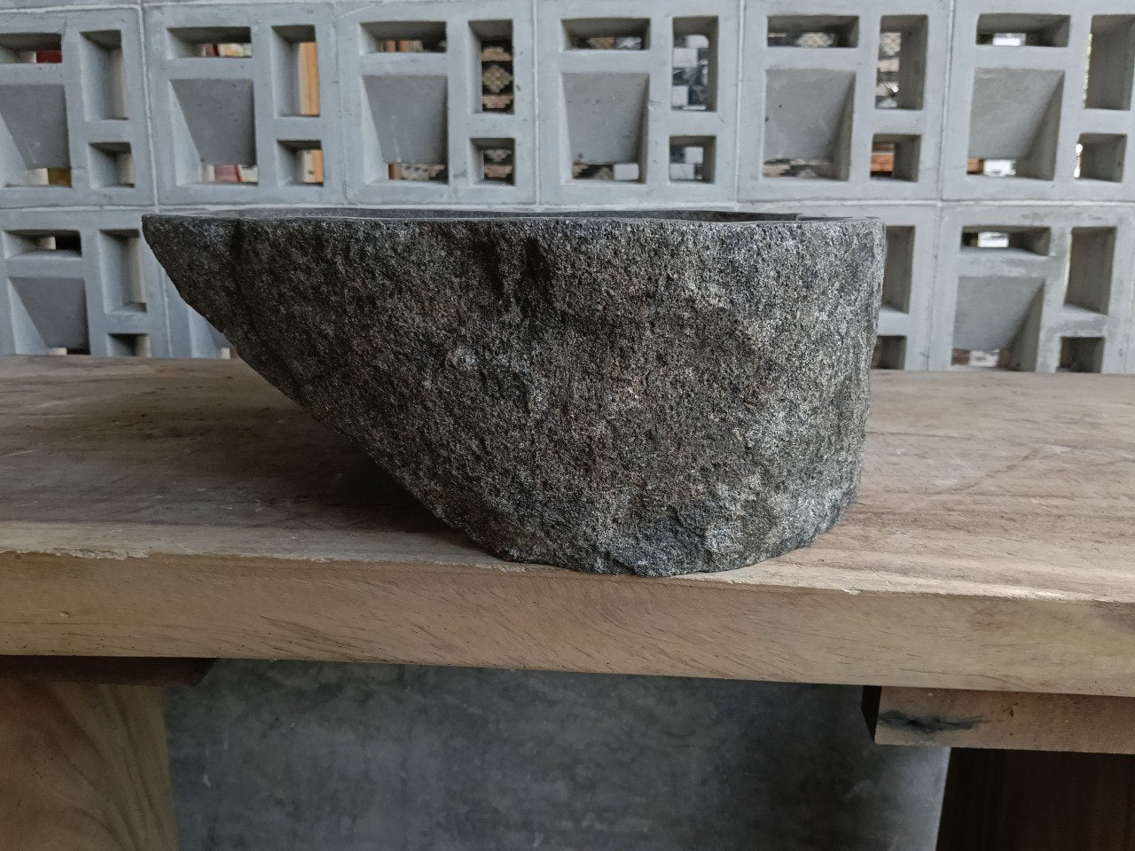Right side of 6951-4540 organic stone vessel sink, rare rect-oval shape
