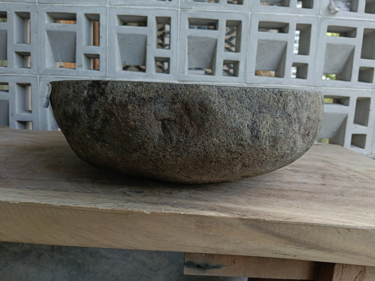 Right side of 6952-4843 natural stone vessel sink, organic oval form
