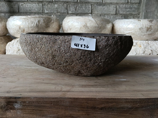 Front view of 6959-4136 natural river rock vessel sink, organic oval shape
