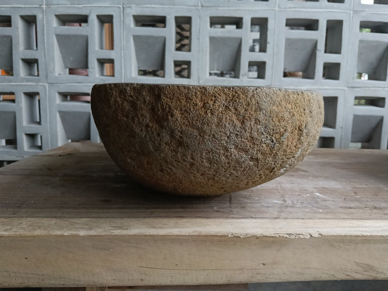 Right side of 6888-4931 natural stone vessel sink, polished olive bowl
