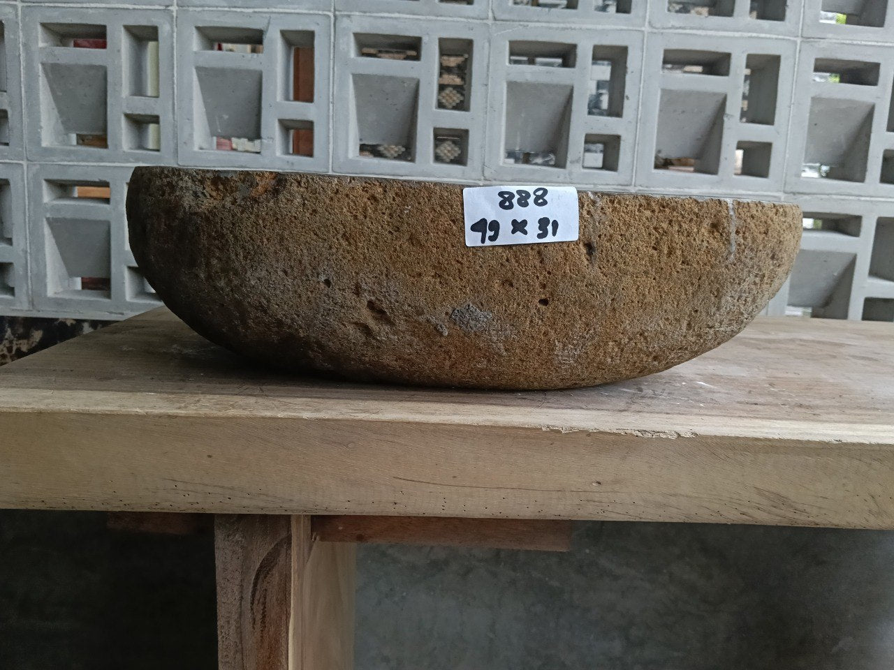 Front view of 6888-4931 natural river rock vessel sink, warm brown exterior
