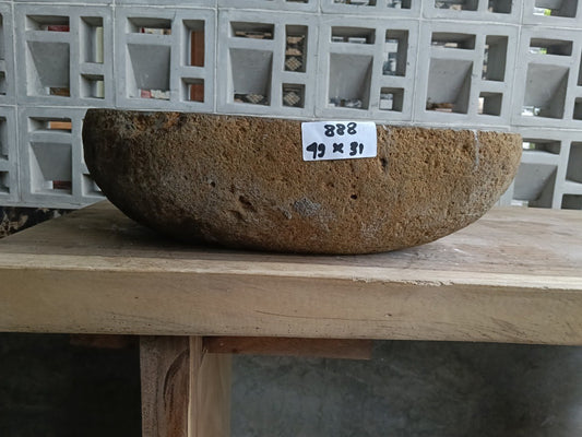 Front view of 6888-4931 natural river rock vessel sink, warm brown exterior
