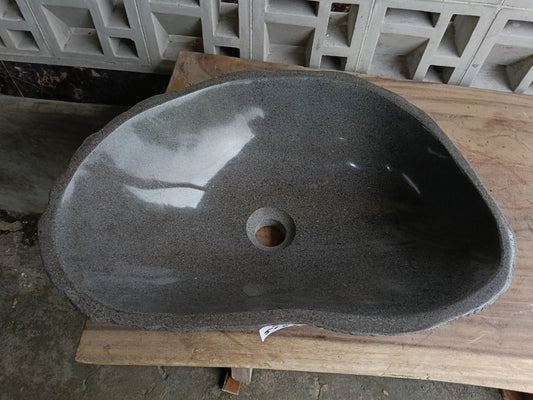 Top view of 6875-5136 dark gray river stone sink — handcrafted natural stone
