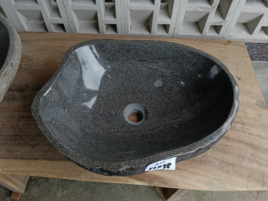 Top view of 6873-5038 dark gray river stone sink — handcrafted natural stone
