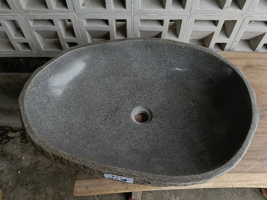 Top view of 6872-6448 large dark gray river stone sink — handcrafted natural stone
