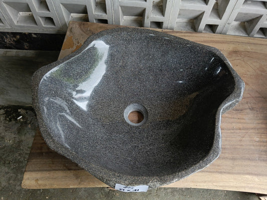 Top view of 6804-5141 graphite gray river stone sink — handcrafted natural stone
