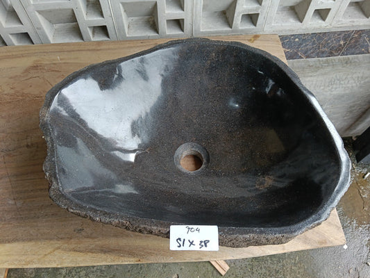 Top view of 6704-5138 graphite gray river stone sink — handcrafted natural stone
