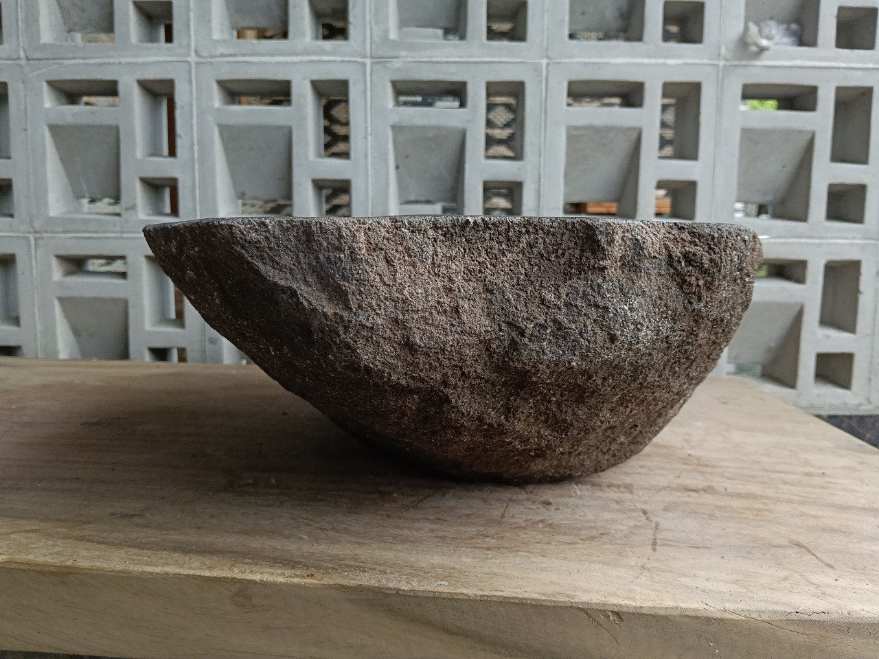 Back view of 6704-5138 natural stone vessel — textured exterior

