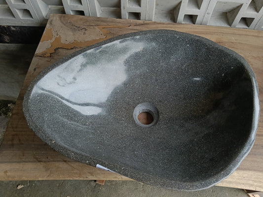 Top view of 6842-5138 graphite gray river stone sink — handcrafted natural stone
