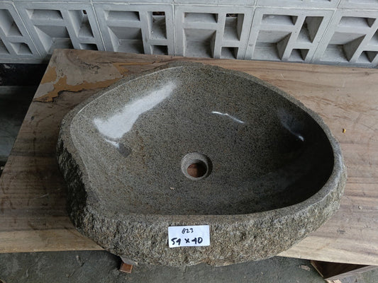 Top view of 6823-5440 gray river stone sink — handcrafted natural stone

