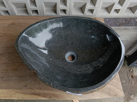 Top view of 6816-5039 graphite gray river stone sink — handcrafted natural stone
