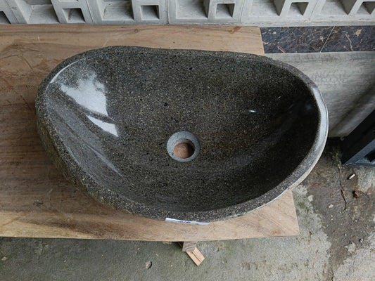 Top view of 6810-5133 gray river stone sink — handcrafted natural stone
