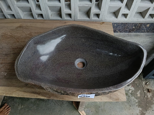 Top view of 6864-6040 dark gray river stone sink — handcrafted natural stone
