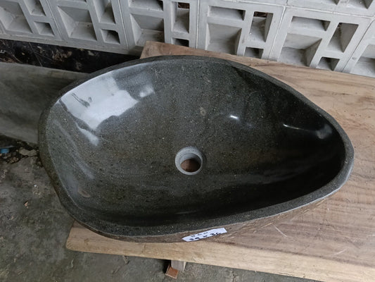 Top view of 6860-5436 dark gray river stone sink — handcrafted natural stone
