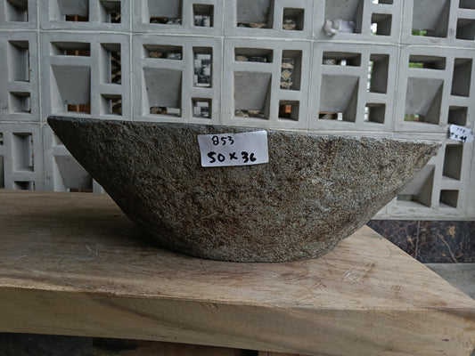 Front view of 6853-5036 river stone basin — polished interior
