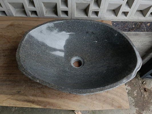 Top view of 6853-5036 dark gray river stone sink — handcrafted natural stone
