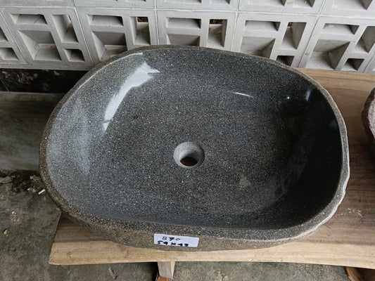 Top view of 6870-5443 graphite gray river stone sink — handcrafted natural stone

