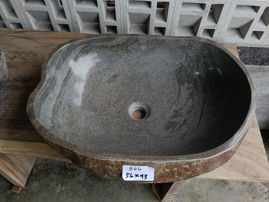 Top view of 6866-5643 gray-brown river stone sink — handcrafted natural stone
