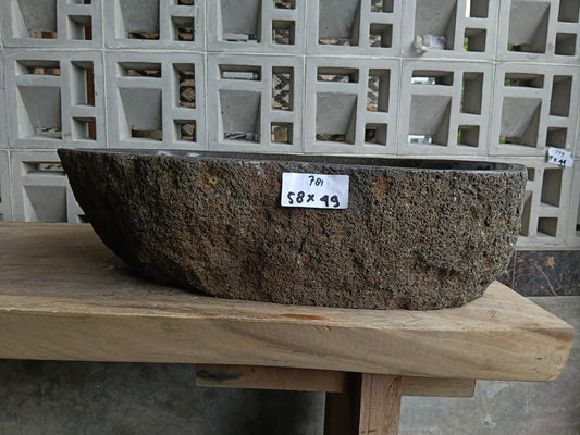 Front view of 6781-5849 river stone basin — polished interior
