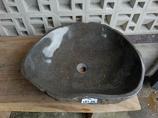 Top view of 6781-5849 dark gray river stone sink — handcrafted natural stone
