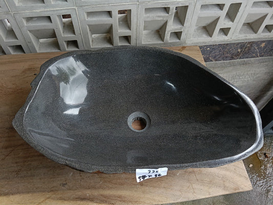 Top view of 6775-5736 dark gray river stone sink — handcrafted natural stone

