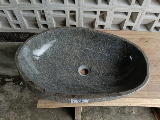Top view of 6782-6040 dark gray river stone sink — handcrafted natural stone
