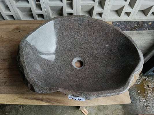 Top view of 6779-5844 brown-gray river stone sink — handcrafted natural stone
