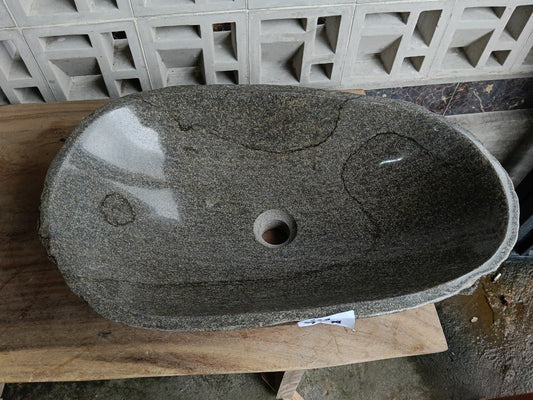 Top view of 6777-6338 brown-gray river stone sink — handcrafted natural stone
