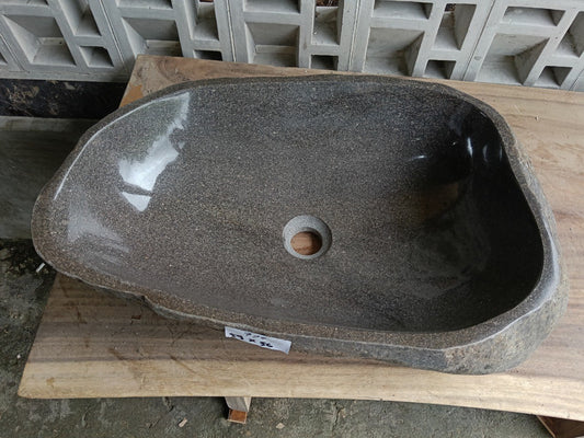 Top view of 6774-5936 dark gray river stone sink — handcrafted natural stone
