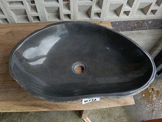 Top view of 6771-6039 graphite gray river stone sink — handcrafted natural stone
