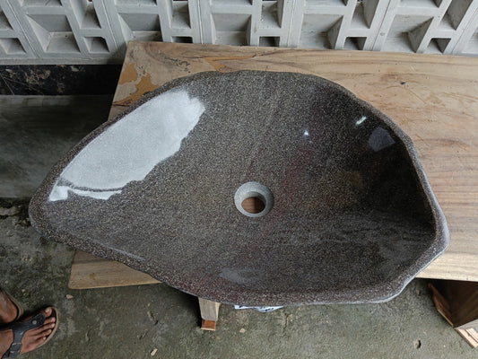 Top view of 6770-5640 brown-gray river stone sink — handcrafted natural stone
