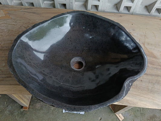 Top view of 6751-5043 graphite gray river stone sink — handcrafted natural stone
