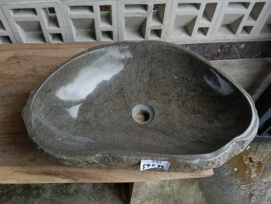 Top view of 6773-5739 beige-gray river stone sink — handcrafted natural stone
