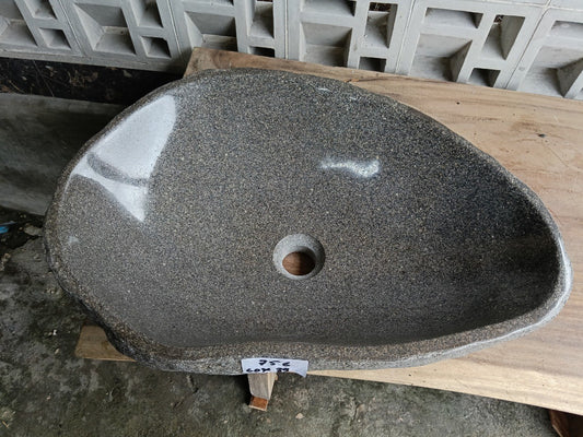 Top view of 6756-6039 gray river stone sink — handcrafted natural stone
