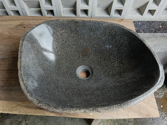 Top view of 6755-5038 graphite gray river stone sink — handcrafted natural stone

