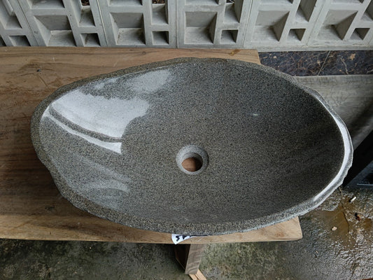 Top view of 6754-5737 gray river stone sink — handcrafted natural stone
