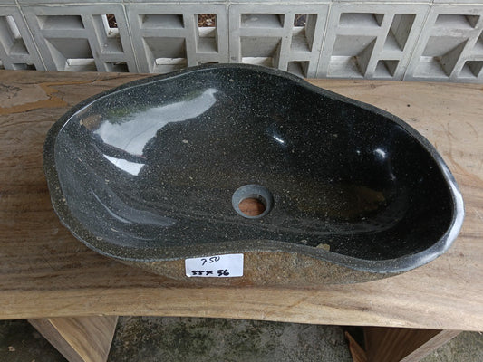 Top view of 6750-5536 graphite gray river stone sink — handcrafted natural stone
