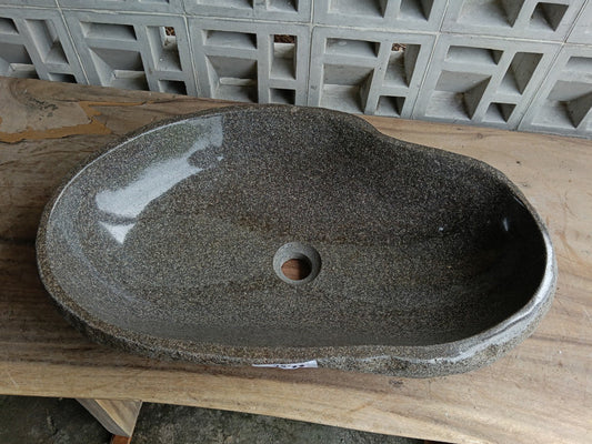 Top view of 6745-6237 gray river stone sink — handcrafted natural stone
