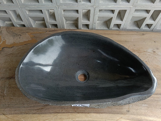 Top view of 6744-5635 graphite gray river stone sink — handcrafted natural stone
