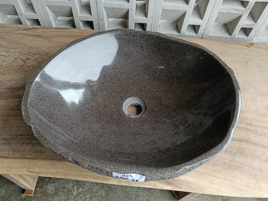 Top view of 6742-5243 brown-gray river stone sink — handcrafted natural stone
